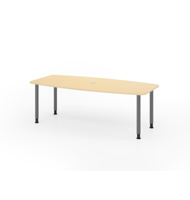 Konferenztisch K-Serie, manuell h&ouml;henverstellbar 72-74cm (H), 220cmx83/103cm (BxT), 8 Personen, Tonnenform, ahorn / graphit