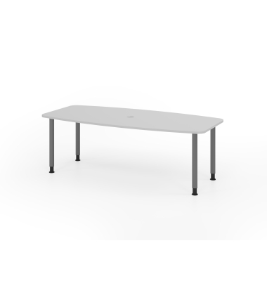 Konferenztisch K-Serie, manuell h&ouml;henverstellbar 72-74cm (H), 220cmx83/103cm (BxT), 8 Personen, Tonnenform, lichtgrau / graphit