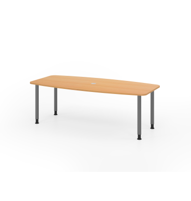 Konferenztisch VKT, manuell h&ouml;henverstellbar 72-74cm (H), 220cmx83/103cm (BxT), 8 Personen, Tonnenform, buche / graphit