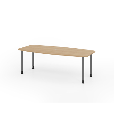 Konferenztisch K-Serie, manuell h&ouml;henverstellbar 72-74cm (H), 220cmx83/103cm (BxT), 8 Personen, Tonnenform, eiche / graphit
