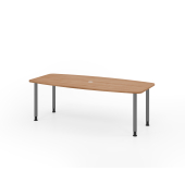 Konferenztisch K-Serie, manuell h&ouml;henverstellbar 72-74cm (H), 220cmx83/103cm (BxT), 8 Personen, Tonnenform, nussbaum / graphit