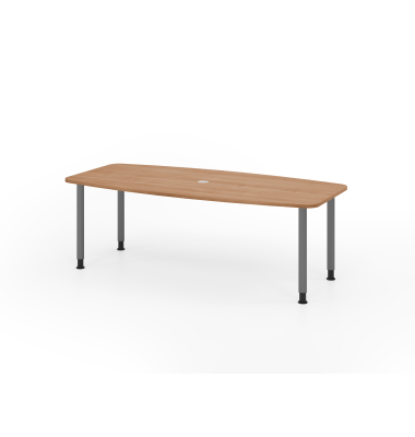Konferenztisch VKT, manuell h&ouml;henverstellbar 72-74cm (H), 220cmx83/103cm (BxT), 8 Personen, Tonnenform, nussbaum / graphit