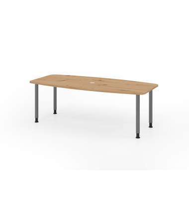 Konferenztisch K-Serie, manuell höhenverstellbar 72-74cm (H), 220cmx83/103cm (BxT), 8 Personen, Tonnenform, asteiche / graphit