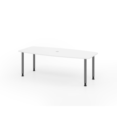 Konferenztisch VKT, manuell h&ouml;henverstellbar 72-74cm (H), 220cmx83/103cm (BxT), 8 Personen, Tonnenform, wei&szlig; / graphit
