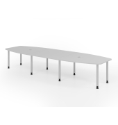 Konferenztisch K-Serie, manuell h&ouml;henverstellbar 72-74cm (H), 400cmx85/130cm (BxT), 14 Personen, Tonnenform, lichtgrau / silber