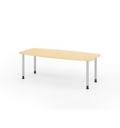 Konferenztisch K-Serie, manuell h&ouml;henverstellbar 72-74cm (H), 220cmx83/103cm (BxT), 8 Personen, Tonnenform, ahorn / silber