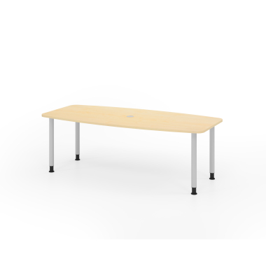 Konferenztisch VKT, manuell h&ouml;henverstellbar 72-74cm (H), 220cmx83-103cm (BxT), 8 Personen, Tonnenform, ahorn / silber