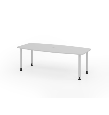 Konferenztisch VKT, manuell h&ouml;henverstellbar 72-74cm (H), 220cmx83-103cm (BxT), 8 Personen, Tonnenform, lichtgrau / silber