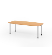 Konferenztisch K-Serie, manuell h&ouml;henverstellbar 72-74cm (H), 220cmx83/103cm (BxT), 8 Personen, Tonnenform, buche / silber