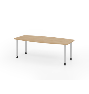 Konferenztisch K-Serie, manuell h&ouml;henverstellbar 72-74cm (H), 220cmx83/103cm (BxT), 8 Personen, Tonnenform, eiche / silber