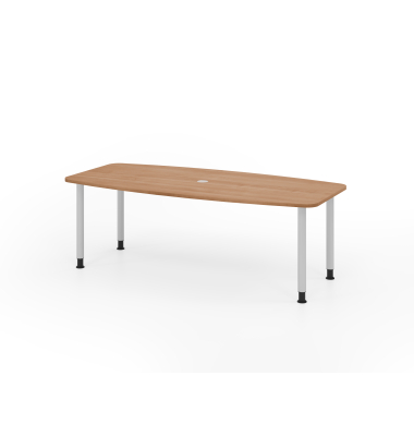Konferenztisch VKT, manuell h&ouml;henverstellbar 72-74cm (H), 220cmx83-103cm (BxT), 8 Personen, Tonnenform, nussbaum / silber