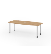 Konferenztisch VKT, manuell h&ouml;henverstellbar 72-74cm (H), 220cmx83-103cm (BxT), 8 Personen, Tonnenform, asteiche / silber