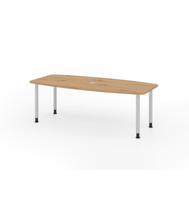 Konferenztisch VKT, manuell h&ouml;henverstellbar 72-74cm (H), 220cmx83-103cm (BxT), 8 Personen, Tonnenform, asteiche / silber