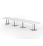 Konferenztisch K-Serie, 74cm (H), 520cmx85-130cm (BxT), 18 Personen, Tonnenform, wei&szlig; / silber