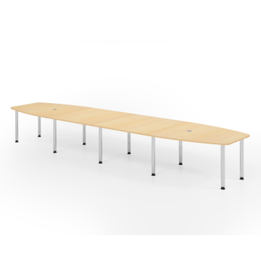 Konferenztisch VKT, manuell h&ouml;henverstellbar 72-74cm (H), 520cmx85-130cm (BxT), 18 Personen, Tonnenform, ahorn / chrom