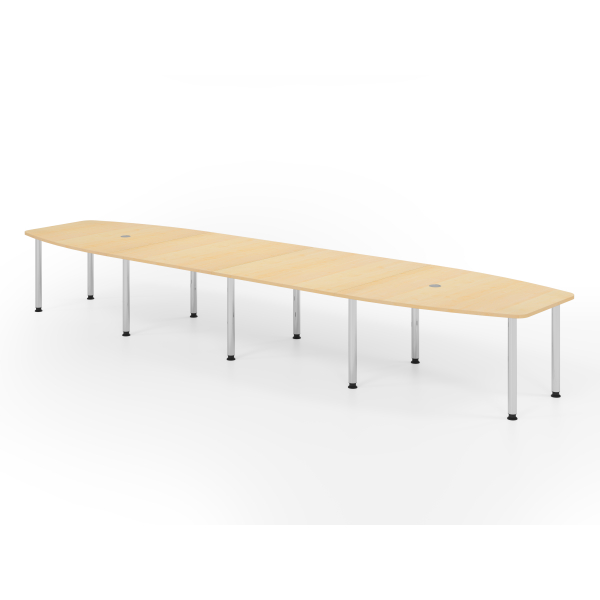 4032062315651 - Konferenztisch VKT manuell höhenverstellbar 72-74cm (H) weißx85 130cm (BxT) 18 Personen Tonnenform ahorn   chrom 4032062315