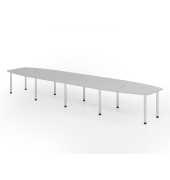 Konferenztisch K-Serie, manuell h&ouml;henverstellbar 72-74cm (H), 520cmx85-130cm (BxT), 18 Personen, Tonnenform, lichtgrau / chrom