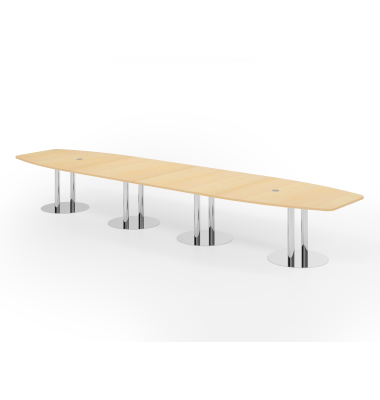Konferenztisch K-Serie, 74cm (H), 520cmx85-130cm (BxT), 18 Personen, Tonnenform, ahorn / chrom