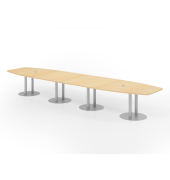 Konferenztisch K-Serie, 74cm (H), 520cmx85-130cm (BxT), 18 Personen, Tonnenform, ahorn / silber