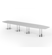Konferenztisch K-Serie, 74cm (H), 520cmx85-130cm (BxT), 18 Personen, Tonnenform, lichtgrau / chrom