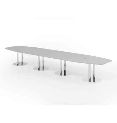 Konferenztisch VKT, 74cm (H), 520cmx85-130cm (BxT), 18 Personen, Tonnenform, lichtgrau / chrom