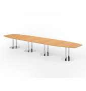 Konferenztisch K-Serie, 74cm (H), 520cmx85-130cm (BxT), 18 Personen, Tonnenform, buche / chrom