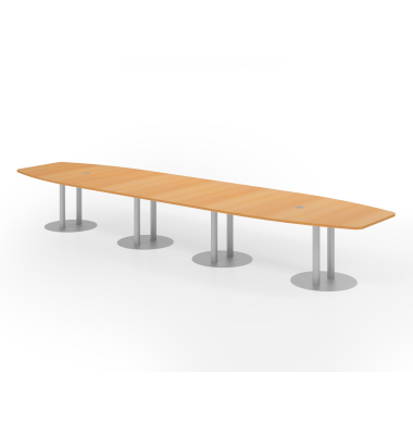 Konferenztisch K-Serie, 74cm (H), 520cmx85-130cm (BxT), 18 Personen, Tonnenform, buche / silber