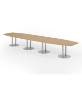 Konferenztisch K-Serie, 74cm (H), 520cmx85-130cm (BxT), 18 Personen, Tonnenform, eiche / silber