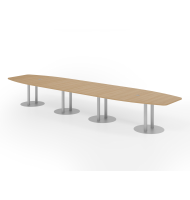 Konferenztisch K-Serie, 74cm (H), 520cmx85-130cm (BxT), 18 Personen, Tonnenform, eiche / silber