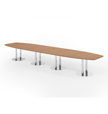 Konferenztisch K-Serie, 74cm (H), 520cmx85-130cm (BxT), 18 Personen, Tonnenform, nussbaum / chrom
