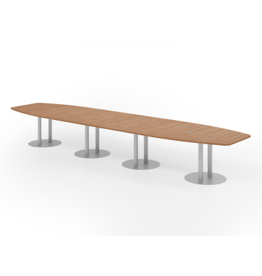 Konferenztisch VKT, 74cm (H), 520cmx85-130cm (BxT), 18 Personen, Tonnenform, nussbaum / silber
