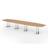 Konferenztisch K-Serie, 74cm (H), 520cmx85-130cm (BxT), 18 Personen, Tonnenform, asteiche / chrom