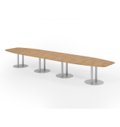 Konferenztisch K-Serie, 74cm (H), 520cmx85-130cm (BxT), 18 Personen, Tonnenform, asteiche / silber
