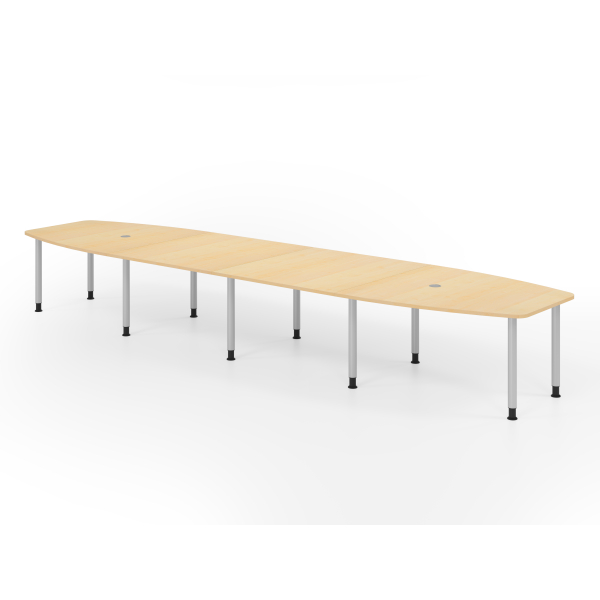 4032062316238 - Konferenztisch VKT manuell höhenverstellbar 72-74cm (H) weißx85-130cm (BxT) 18 Personen Tonnenform ahorn   silber 403206231