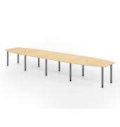 Konferenztisch K-Serie, manuell h&ouml;henverstellbar 72-74cm (H), 520cmx85-130cm (BxT), 18 Personen, Tonnenform, ahorn / graphit