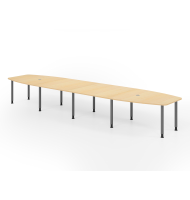 Konferenztisch K-Serie, manuell h&ouml;henverstellbar 72-74cm (H), 520cmx85-130cm (BxT), 18 Personen, Tonnenform, ahorn / graphit