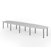 Konferenztisch K-Serie, manuell h&ouml;henverstellbar 72-74cm (H), 520cmx85-130cm (BxT), 18 Personen, Tonnenform, lichtgrau / graphit