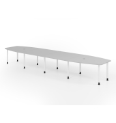 Konferenztisch K-Serie, manuell h&ouml;henverstellbar 72-74cm (H), 520cmx85-130cm (BxT), 18 Personen, Tonnenform, lichtgrau / graphit