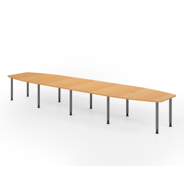 Konferenztisch K-Serie, manuell h&ouml;henverstellbar 72-74cm (H), 520cmx85-130cm (BxT), 18 Personen, Tonnenform, buche / graphit