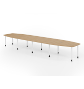 Konferenztisch VKT, manuell h&ouml;henverstellbar 72-74cm (H), 520cmx85-130cm (BxT), 18 Personen, Tonnenform, eiche / graphit