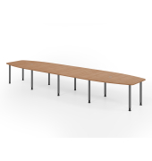 Konferenztisch K-Serie, manuell h&ouml;henverstellbar 72-74cm (H), 520cmx85-130cm (BxT), 18 Personen, Tonnenform, nussbaum / graphit