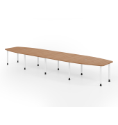 Konferenztisch K-Serie, manuell h&ouml;henverstellbar 72-74cm (H), 520cmx85-130cm (BxT), 18 Personen, Tonnenform, nussbaum / graphit