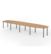 Konferenztisch K-Serie, manuell h&ouml;henverstellbar 72-74cm (H), 520cmx85-130cm (BxT), 18 Personen, Tonnenform, asteiche / graphit