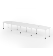 Konferenztisch K-Serie, manuell h&ouml;henverstellbar 72-74cm (H), 520cmx85-130cm (BxT), 18 Personen, Tonnenform, wei&szlig; / graphit