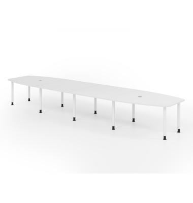 Konferenztisch VKT, manuell h&ouml;henverstellbar 72-74cm (H), 520cmx85-130cm (BxT), 18 Personen, Tonnenform, wei&szlig; / graphit