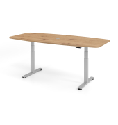 Konferenztisch XDSM, elektrisch h&ouml;henverstellbar 62-127cm (H), 220x103cm (BxT), 8 Personen, Tonnenform, asteiche / silber