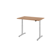 Sitz-Steh-Schreibtisch VXDLR, elektrisch h&ouml;henverstellbar, 127cm (H), 120x80cm (BxT), rechteckig, nussbaum / silber