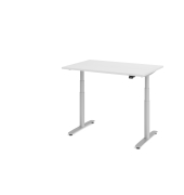 Sitz-Steh-Schreibtisch VXDLR, elektrisch h&ouml;henverstellbar, 127cm (H), 120x80cm (BxT), rechteckig, wei&szlig; / silber