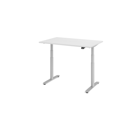 Sitz-Steh-Schreibtisch VXDLR, elektrisch h&ouml;henverstellbar, 127cm (H), 120x80cm (BxT), rechteckig, wei&szlig; / silber