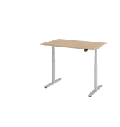 Sitz-Steh-Schreibtisch VXDLR, elektrisch h&ouml;henverstellbar, 127cm (H), 120x80cm (BxT), rechteckig, eiche / silber